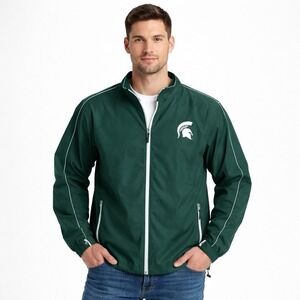 Michigan State Spartans Jacket Men's Large Green Full Zip Windbreaker MSU XXL